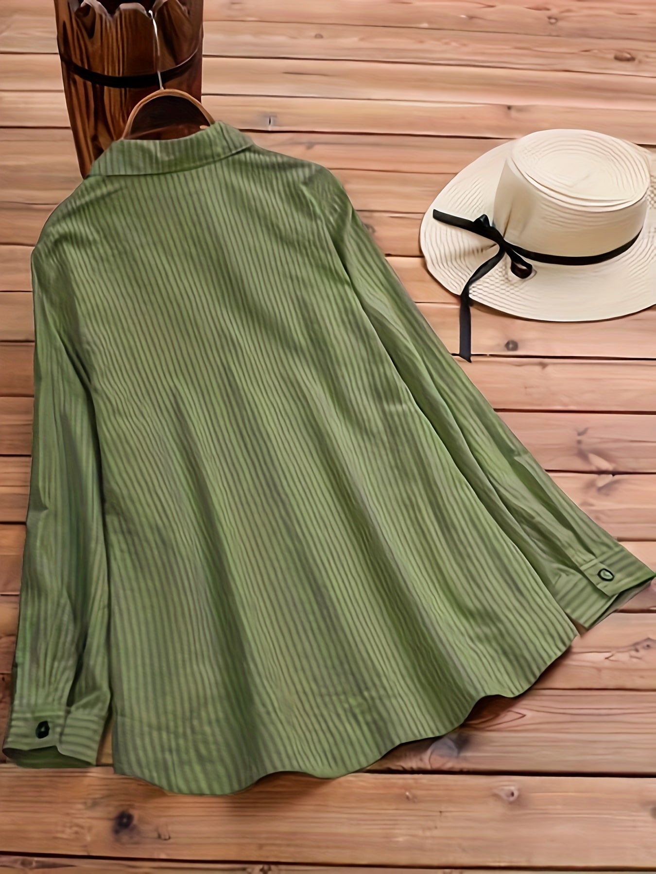 Women's Striped Boho Side-Button Blouse — Lapel Collar Roll-Up Sleeve Casual Shirt