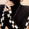 Plaid Turtleneck Sweater - Casual Long-Sleeve Pullover for Fall & Winter