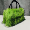 Luxury Faux Fur Top-Handle Handbag, Plush Furry Purse with Glitter Detail & Fixed Shoulder Strap