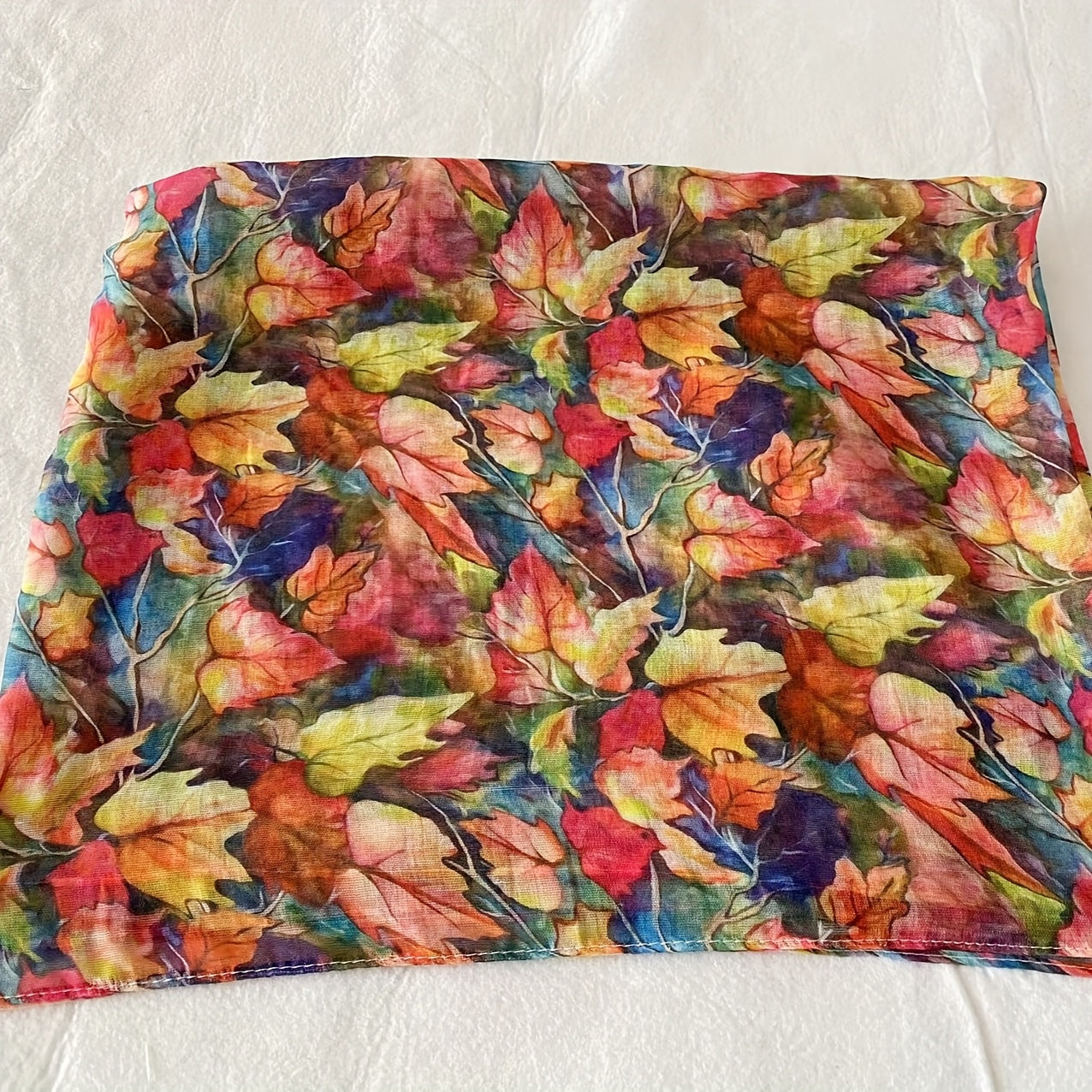 Autumn Maple Leaf Scarf for Women – Lightweight Bali Yarn Shawl, Multicolor Fall Print
