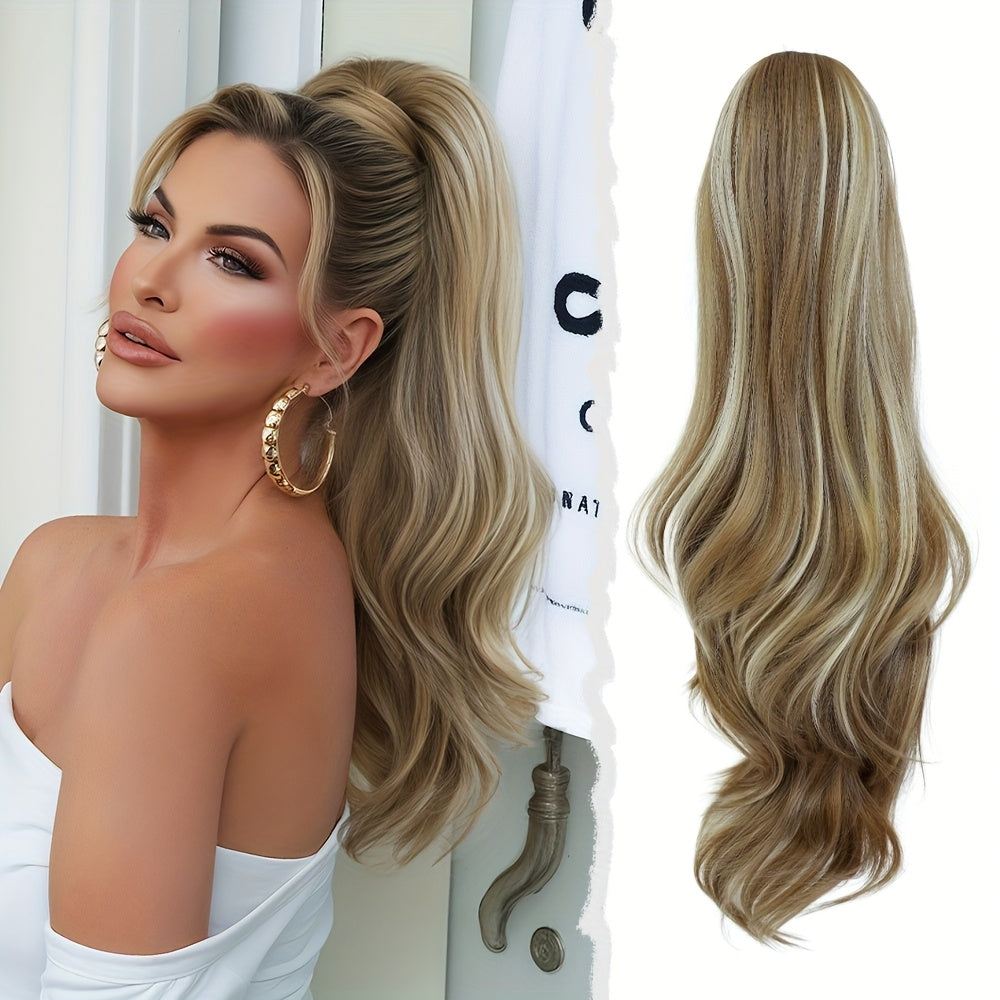 7JHH WIGS 28-Inch (71 cm) Loose Curly Drawstring Ponytail Hair Extension – Natural Brown Ombre, Heavy-Duty Realistic Volume for Women