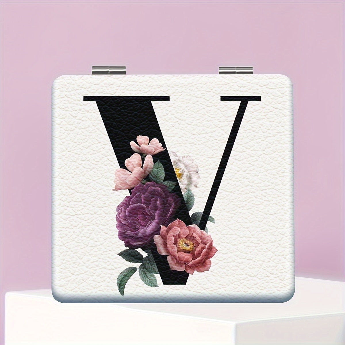 Alphabet Folding Handheld Makeup Mirror for Women & Girls - Floral & Heart Cutout Portable Vanity Mirror A-Z