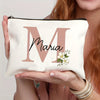Customizable Floral Makeup Bag - Foldable Polyester Cosmetic Pouch for Travel, Zippered Toiletry Organizer, Machine Washable, Ideal Bachelorette Gift