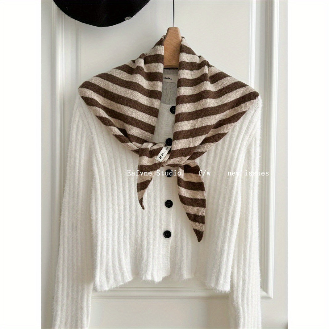 Women's Luxury 100% Wool Triangle Shawl Scarf - Brown Elegant Knit Neck Wrap, Headband & Face Cover for Winter, Office & Party