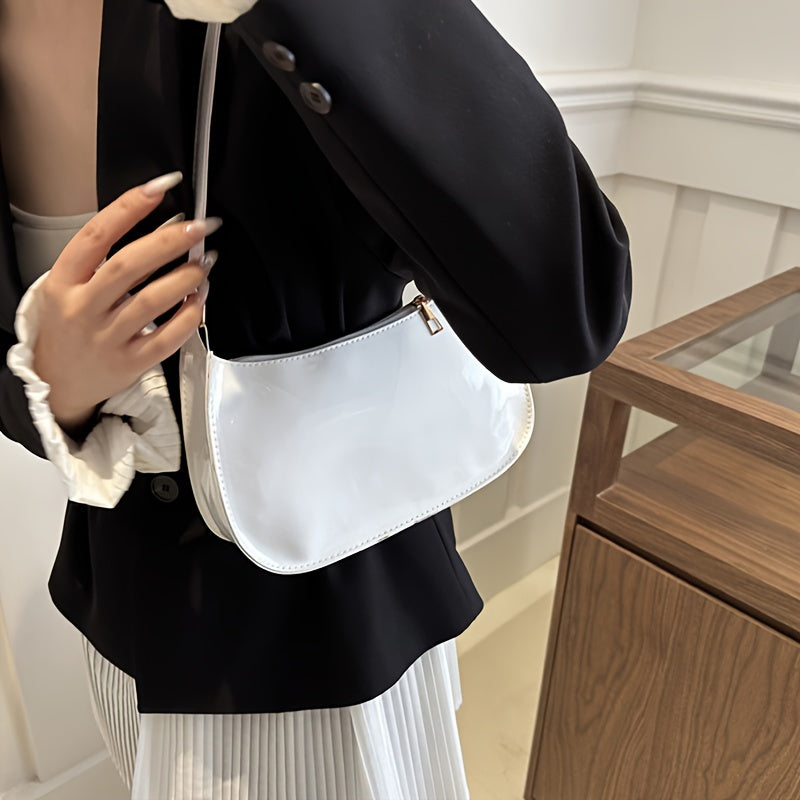 Patent Faux Leather Baguette Bag – Retro Underarm Shoulder Handbag for Women