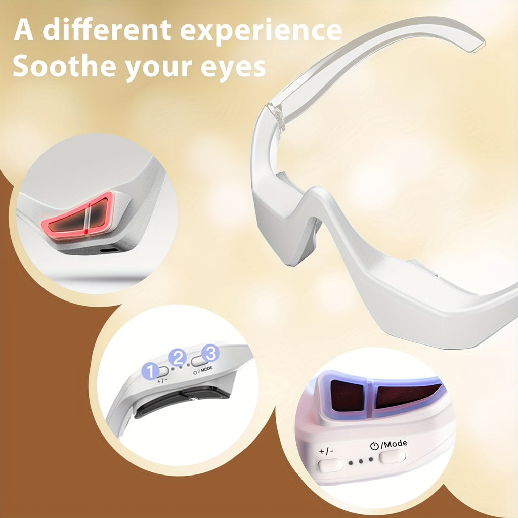 LED 3D Red Light Eye Massager – USB Rechargeable Eye Therapy Device for Dark Circles & Puffiness, 4 Massage Modes, 3 Intensity Levels, Portable