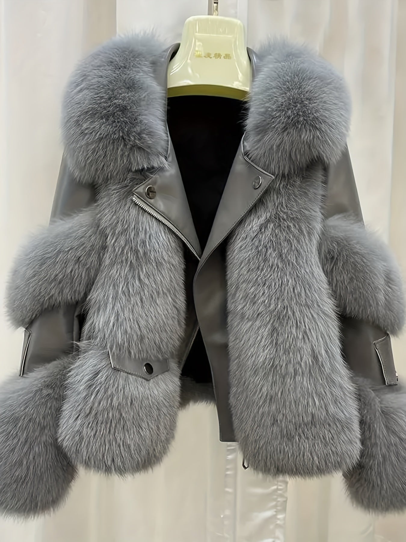 SCACTO Women's Faux Fur Jacket with Leather Accents - Long Sleeve Casual Coat