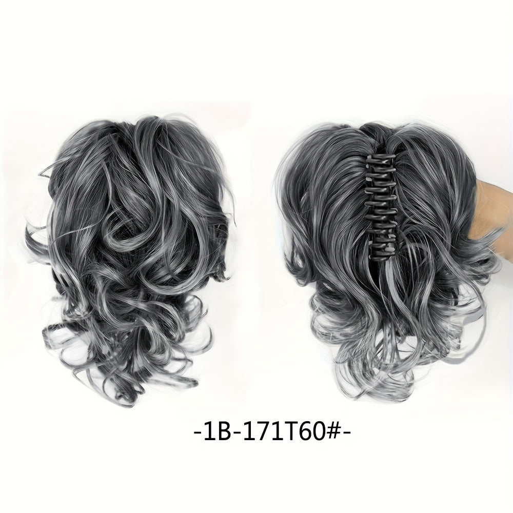 Wavy Short Clip-In Ponytail for Women - Voluminous Clip-In Bun with Adjustable Wires, Heat-Resistant Fiber