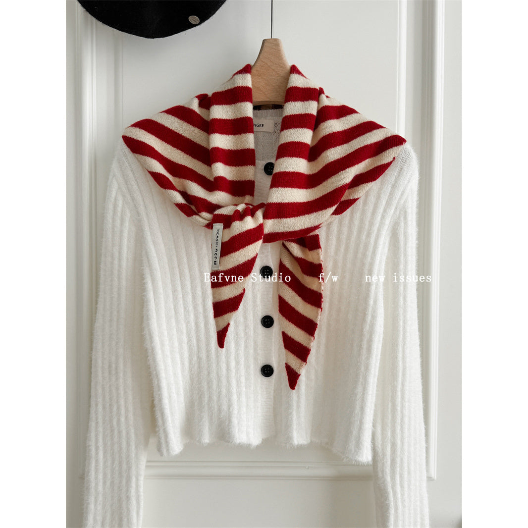 Women's Luxury 100% Wool Triangle Shawl Scarf - Brown Elegant Knit Neck Wrap, Headband & Face Cover for Winter, Office & Party