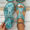 Rhinestone Bohemian Wedge Sandals - Wide Width Platform Strappy Open-Toe Slides for Women (Hand Washable)