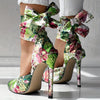 Women's Floral Pointed-Toe Stiletto Heels with Ankle Strap – Ultra High Fabric Pumps for Weddings & Parties