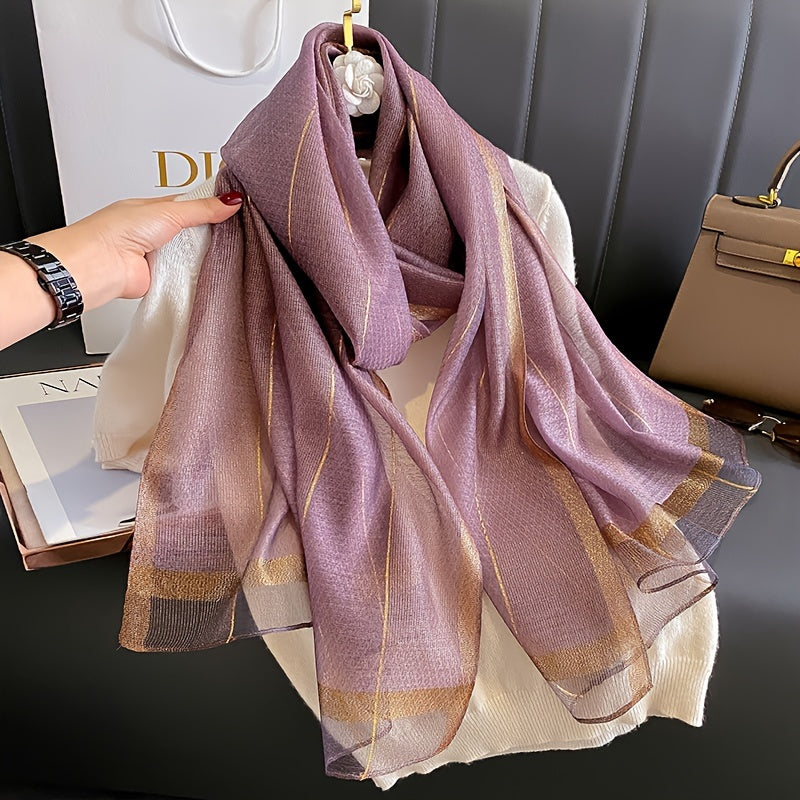 Women’s Striped Polyester Shawl - Breathable, Sun-Proof Long Scarf, 100% Yarn-Dyed for Spring Autumn Winter