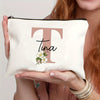 Customizable Floral Makeup Bag - Foldable Polyester Cosmetic Pouch for Travel, Zippered Toiletry Organizer, Machine Washable, Ideal Bachelorette Gift