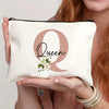 Customizable Floral Makeup Bag - Foldable Polyester Cosmetic Pouch for Travel, Zippered Toiletry Organizer, Machine Washable, Ideal Bachelorette Gift
