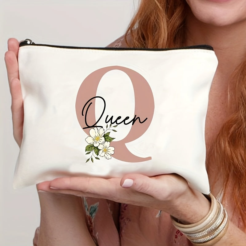 Customizable Floral Makeup Bag - Foldable Polyester Cosmetic Pouch for Travel, Zippered Toiletry Organizer, Machine Washable, Ideal Bachelorette Gift