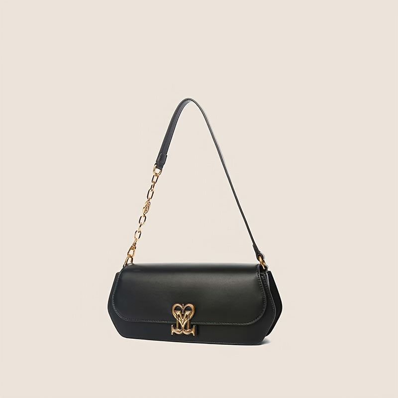 SMILE FOCUS Women's Underarm Baguette Bag - Gold-Tone Chain Strap, Magnetic Closure, PU Leather Shoulder Purse (Black/Tan)