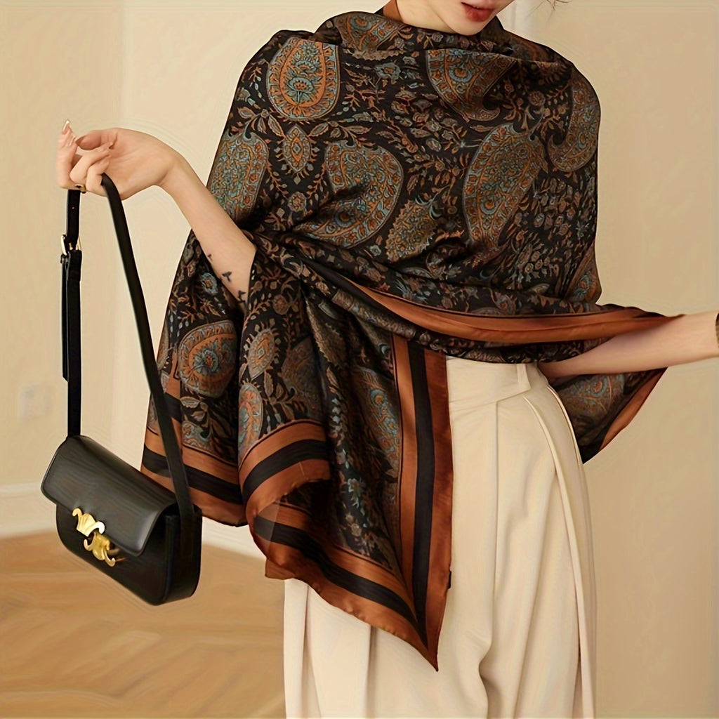 Elegant Floral Polyester Scarf for Women – Lightweight Woven Shawl, Breathable Botanical Wrap