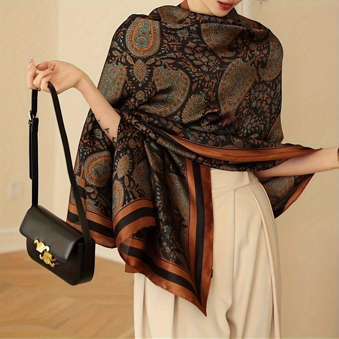 Elegant Floral Polyester Scarf for Women – Lightweight Woven Shawl, Breathable Botanical Wrap