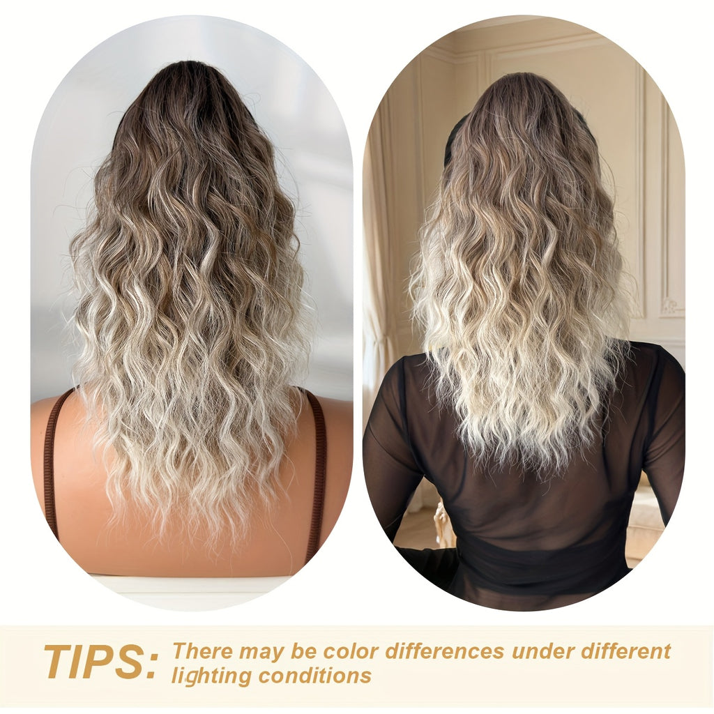 16-Inch (40 cm) Water Wave Claw Ponytail Extension – Heat Resistant Ombre Synthetic Hairpiece for Women