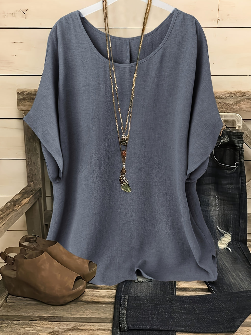 Women's Casual Summer Blouse – Crew Neck Short Sleeve Loose Fit Beach & Vacation Top