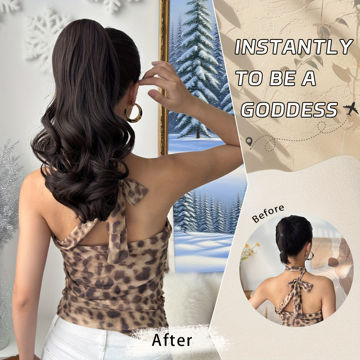 YUSULAXI 16 in (40 cm) Deep Wave Clip-In Ponytail Extension - Heat-Resistant Synthetic Hairpiece in Natural Brown, Black, Dark Brown, Red, Burgundy, Golden Ombre