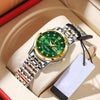 POEDAGAR Women's Elegant Mechanical Watch - Round Dial, Gold-Tone Hands, Stainless Steel Bracelet, Dual Day & Month Display, Jewelry-Style Wristwatch for Everyday & Formal Wear