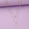 Minimalist Teardrop Cubic Zirconia Inlaid Long-Bar Double-Layer Chain Necklace