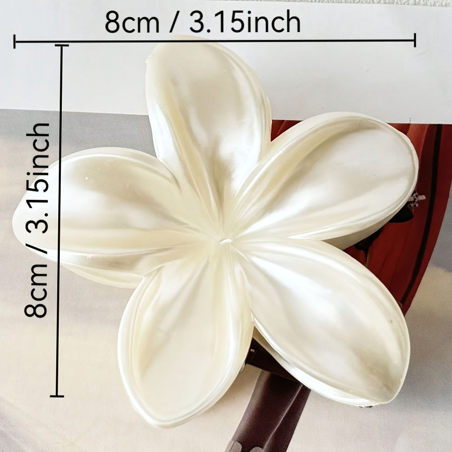 Acrylic Flower Hair Claw - Large Floral Hair Clip, White & Gold, 1pc/2pcs