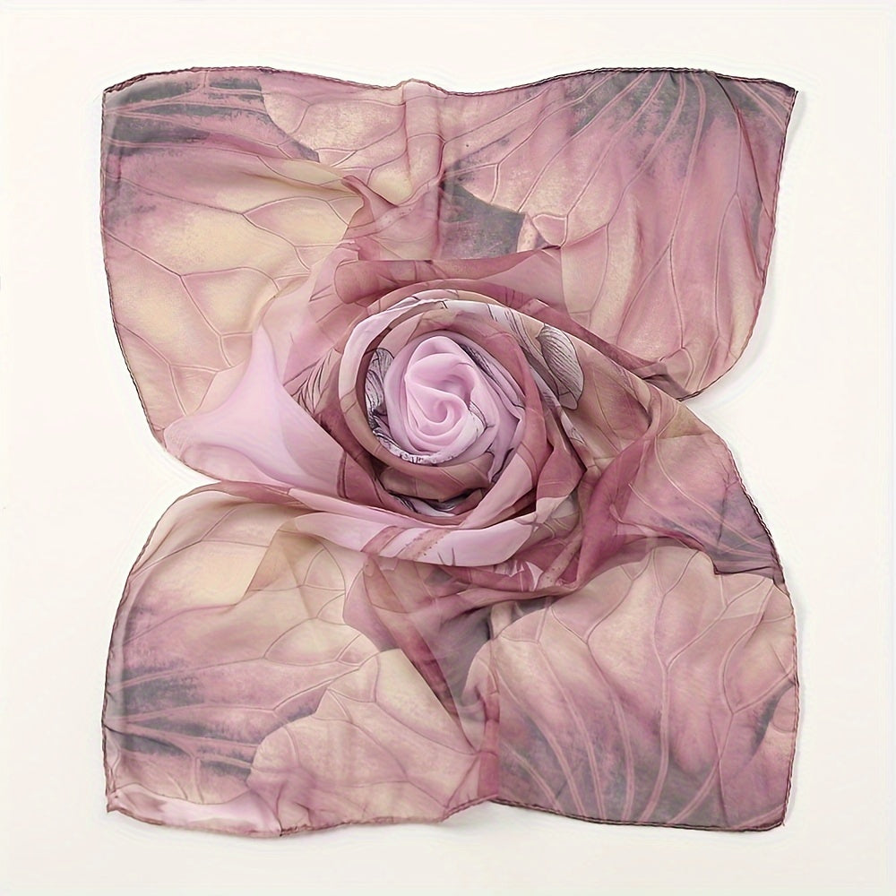 Large Lotus Print Chiffon Scarf, Lightweight Floral Shawl for Women, Breathable Beach Wrap & Travel Headscarf