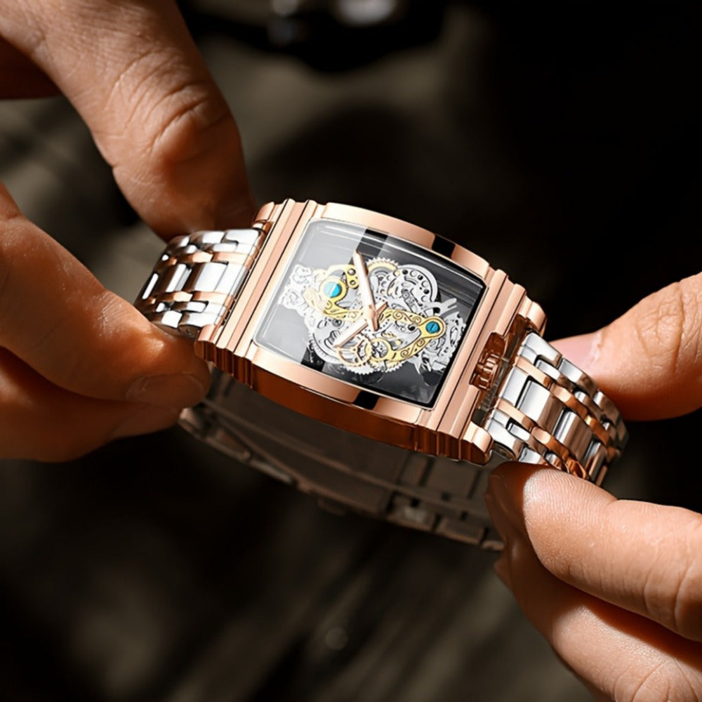 Vintage Gear-Inspired Hollow Skeleton Tourbillon Mechanical Watch – Luminous Night Light, Alloy Case & Strap, Unisex