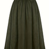 Plus Size A-Line Winter Maxi Skirt, Brown Wrinkle-Resistant Dress-Like Skirt with Decorative Buttons, Wide Swing, Machine Washable