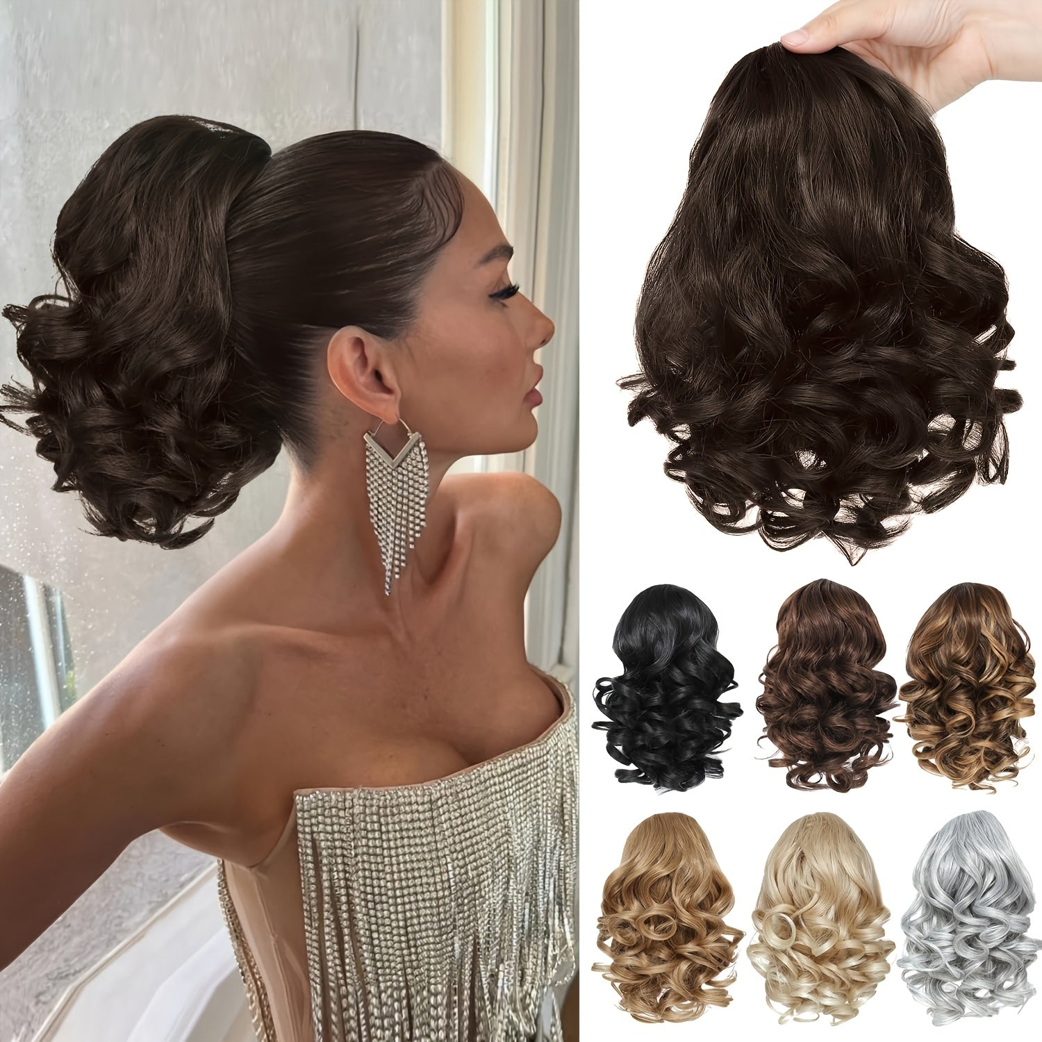 SLEEKCUTE Curly Wavy Clip-In Ponytail Extensions – High-Heat Synthetic Hair for Instant Volume & Natural Bounce