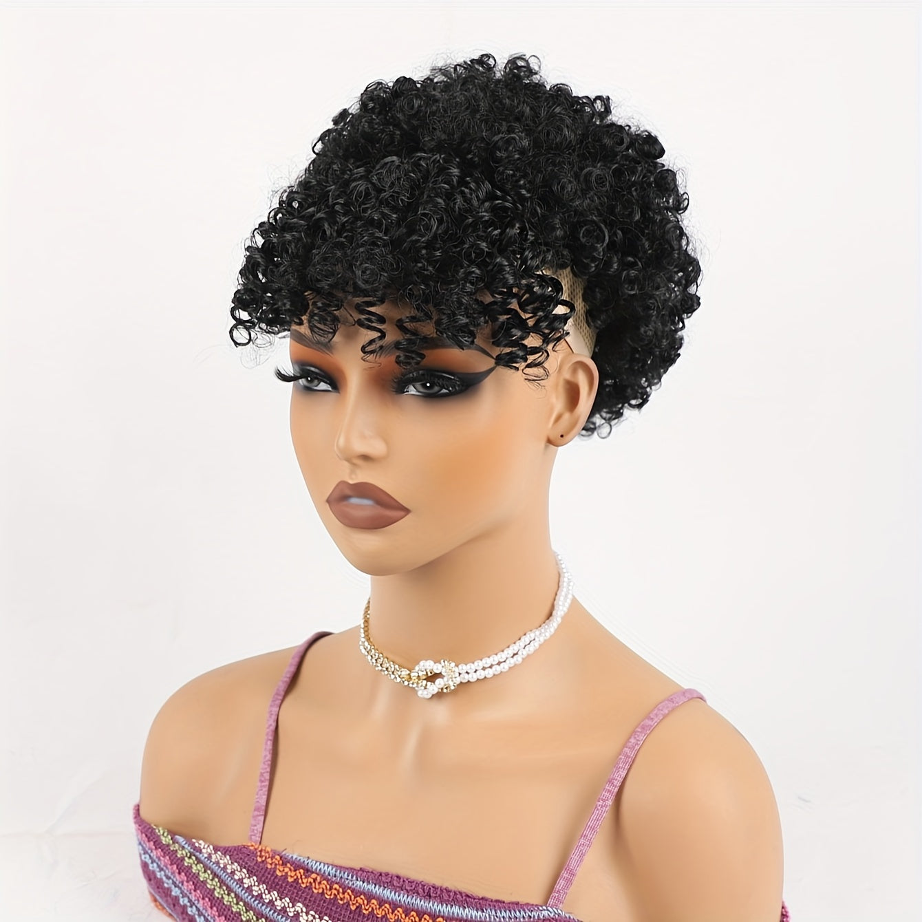 Afro Puff Drawstring Ponytail with Bangs - Short Kinky Curly Pineapple Updo Hair Bun for Women