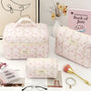 3-Pack Quilted Floral Cosmetic Bags for Women – Travel Makeup Organizer Set, Durable Polyester Pouches