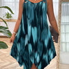 Plus Size Sleeveless Summer Dress – Gradient Print with Pockets, Asymmetrical Hem & Round Neck, Machine Washable