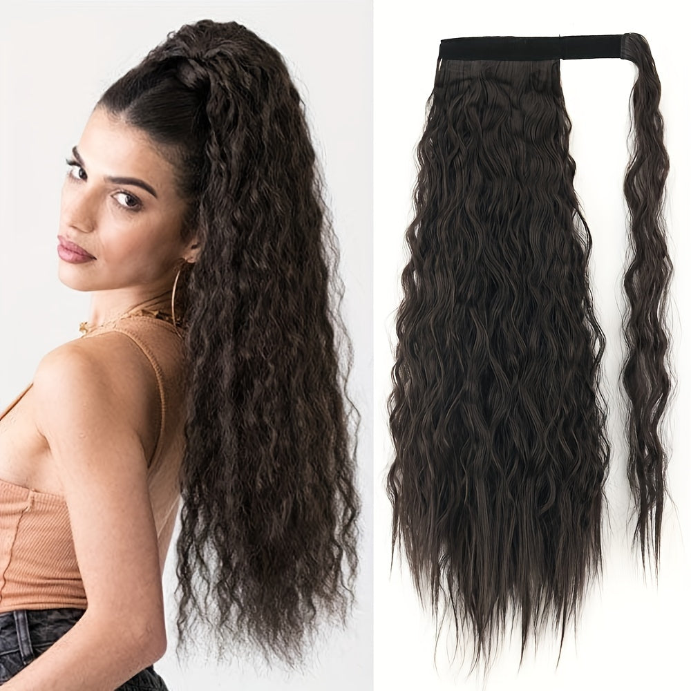 Curly Wave Clip-In Hair Extensions 22-34 in (56-86 cm) - High-Temperature Synthetic Fiber, Wrap Curls, Instant Volume, Non-Slip Breathable Net