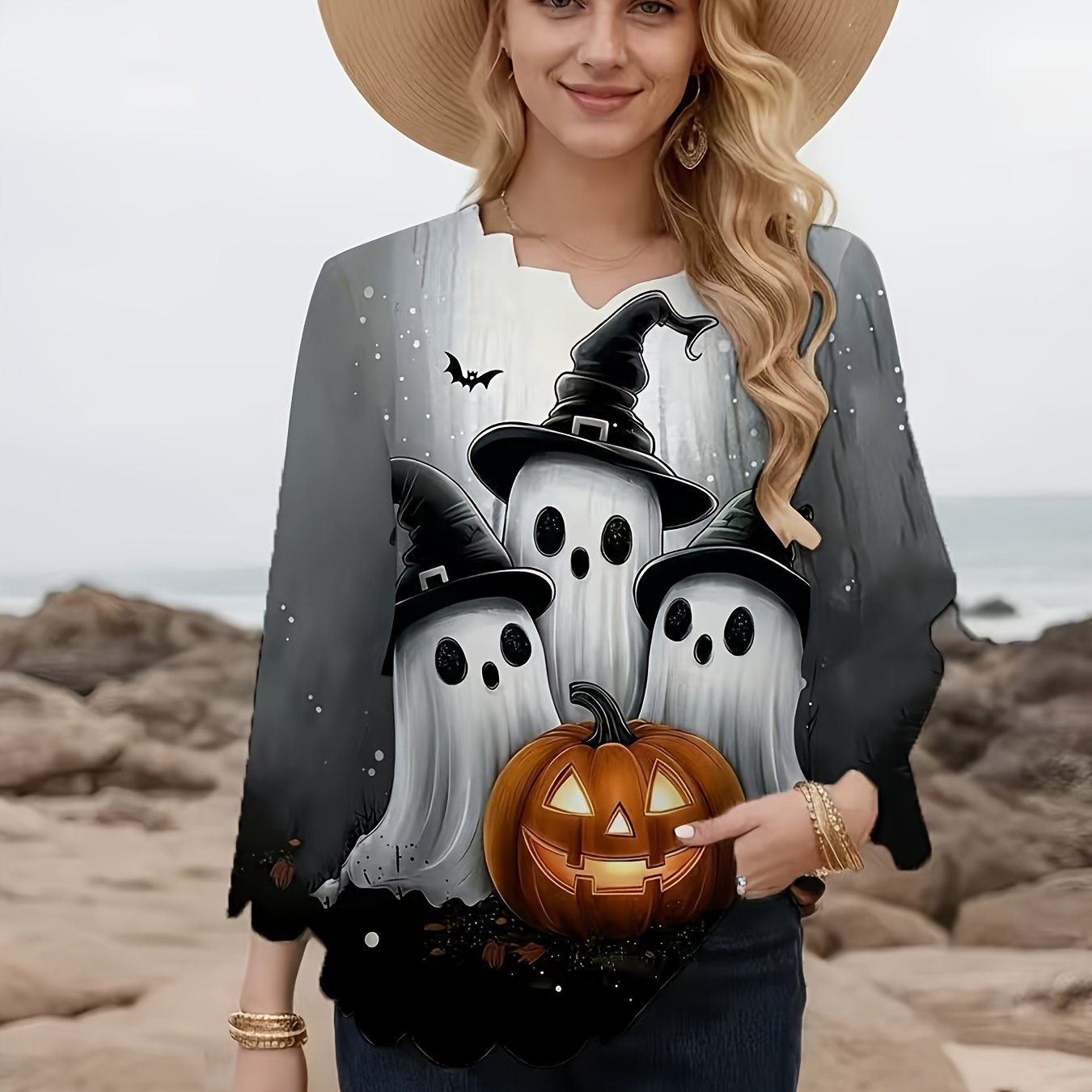 Elegant Floral Women's Short Sleeve Blouse - Black & White Dot Tunic with Collar, Machine Washable, Casual to Dressy