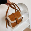 Women's Vintage Plush Shoulder Bag - Square Black Handbag with Adjustable Strap & Gold-Tone Hardware
