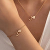 Minimalist Heart & Letter Necklace and Bracelet Set - Two-Piece Women's Everyday Jewelry