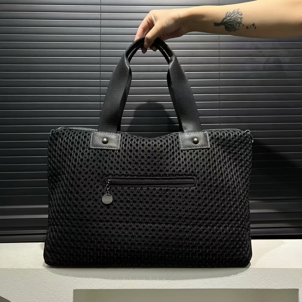 Retro Street Style Women's Mesh Splicing Bucket Bag – Large Capacity Detachable Nylon & Polyester Shoulder Bag with Rivet Strap, Black