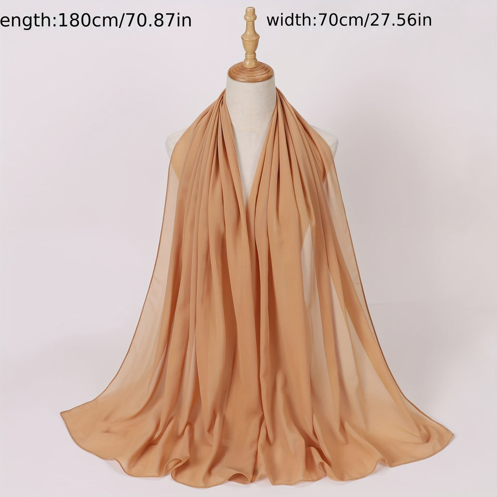 Windproof Chiffon Hijab Scarf - Lightweight Solid Color Shawl & Head Wrap for Women, Travel & Beach