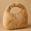 Faux Fur Fluffy Shoulder Bag with Gold Chain - Women's Plush Messenger Handbag (Black, Brown, White, Pink, Sea Blue)
