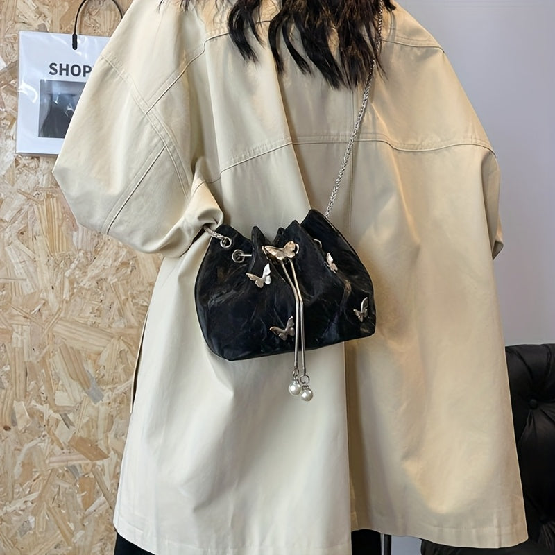 Trendy Women's Bowknot Convertible Tote Bucket Bag – PU Leather Chain Crossbody