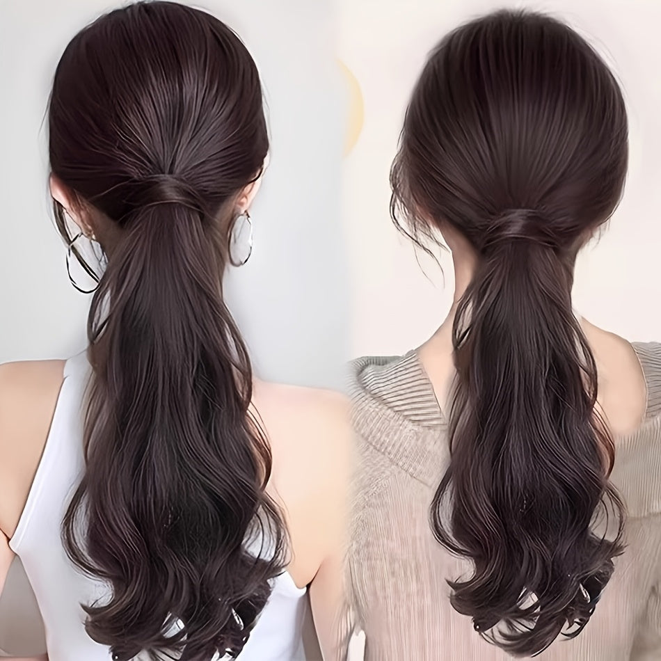 20" (50 cm) Heat-Resistant Synthetic Ponytail Extension — Voluminous Layered Loose Waves with Non-Slip Band, Natural-Looking Light Beige for Women