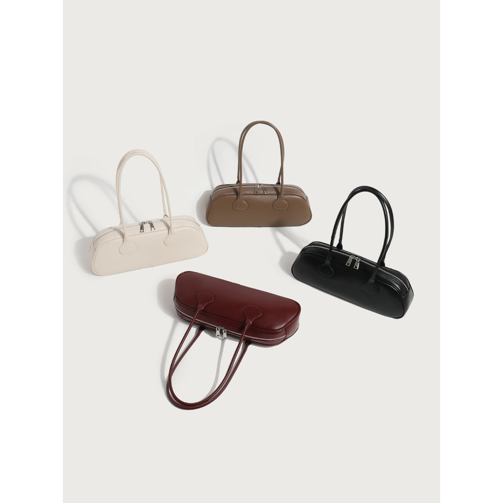 Women's Light Beige Baguette Handbag – Large Capacity Layered Korean Retro Vintage Bag with Buckle Closure, Split Leather