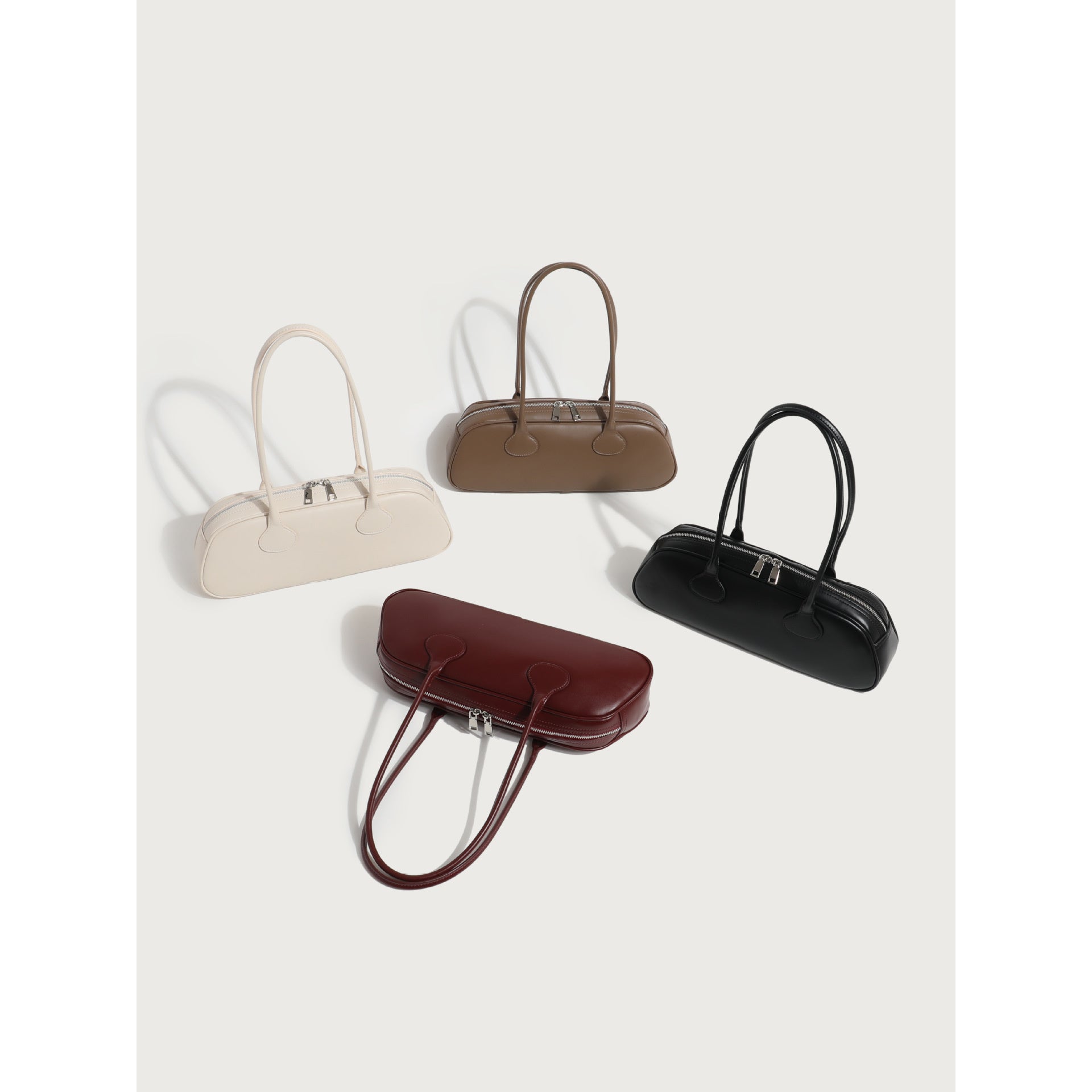 Women's Light Beige Baguette Handbag – Large Capacity Layered Korean Retro Vintage Bag with Buckle Closure, Split Leather