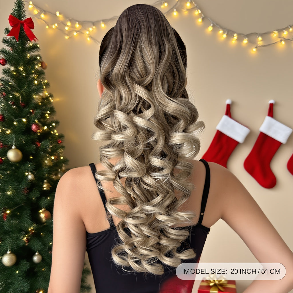 YUSULAXI 20-inch (50 cm) Claw Ponytail Extension - Heat-Resistant Synthetic Natural-Look Hair with Secure Claw Clip, Brown/Blonde/Red/Gray/White