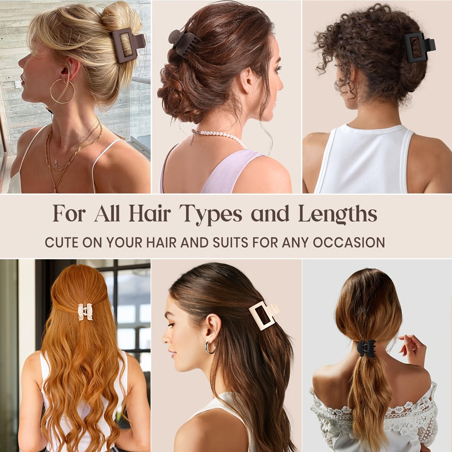 Medium 1.6 in (4.1 cm) Matte Rectangle Double-Row Hair Claw Clips for Thin to Medium Fine Hair – Non-Slip Jaw, Smooth Grip, 4-Pack or 8-Pack