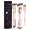 2-Pack Double-Ended Foundation & Contour Makeup Brushes with Travel Case - Round, Flat & Beveled Soft Fiber