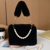 Faux Fur Mini Handbag with Chain Strap - Synthetic Square Zipper Purse for Women